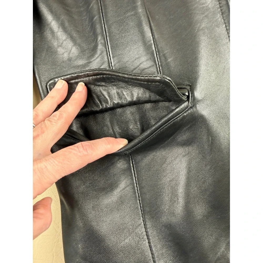 Genuine Lambskin Leather Jacket Black Zip Front‎ Fitted Moto Womens L Classiques